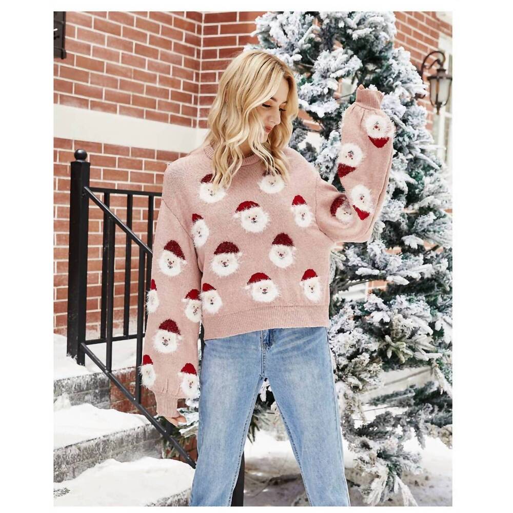 NEW LITTLE TRENDY santa crewneck sweater in pink